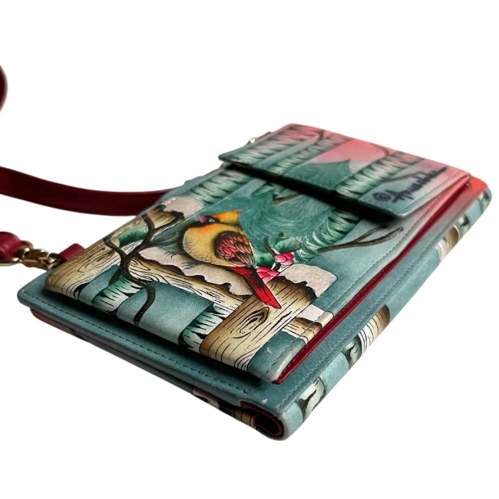 NWOT Anouschka Hand Painted Leather Crossbody Smartphone Wallet Bag